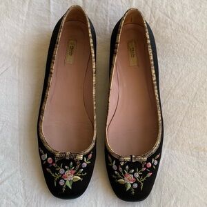 Vintage Prada Embroidered Floral Bow Python Ballet Flats Black